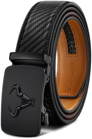 Men Ratchet Leather Belt Trimmable Precise Fit 1 3/8″