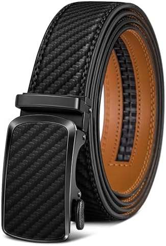 Men Ratchet Leather Belt Trimmable Precise Fit 1 3/8″