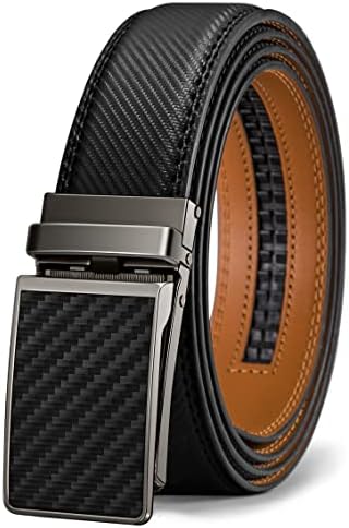 Men Ratchet Leather Belt Trimmable Precise Fit 1 3/8″