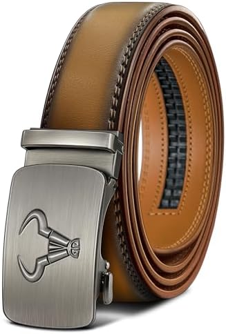 Men Ratchet Leather Belt Trimmable Precise Fit 1 3/8″