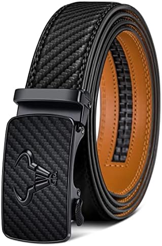 Men Ratchet Leather Belt Trimmable Precise Fit 1 3/8″