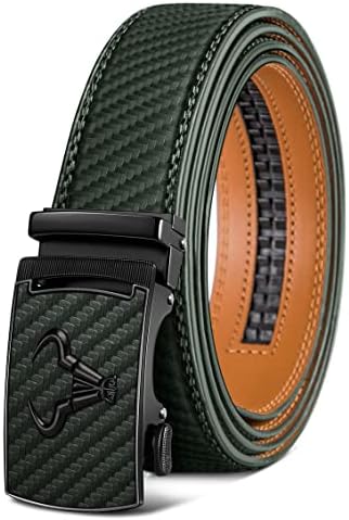 Men Ratchet Leather Belt Trimmable Precise Fit 1 3/8″