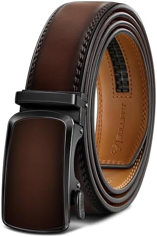 Men Ratchet Leather Belt Trimmable Precise Fit 1 3/8″