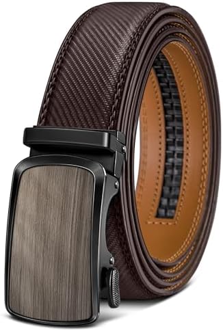 Men Ratchet Leather Belt Trimmable Precise Fit 1 3/8″