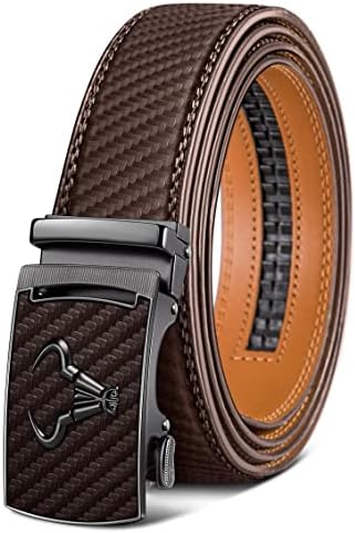 Men Ratchet Leather Belt Trimmable Precise Fit 1 3/8″