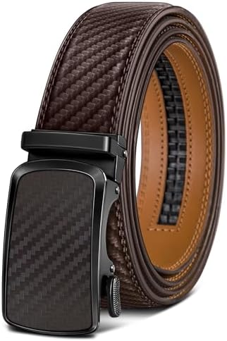 Men Ratchet Leather Belt Trimmable Precise Fit 1 3/8″