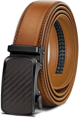 Men Ratchet Leather Belt Trimmable Precise Fit 1 3/8″