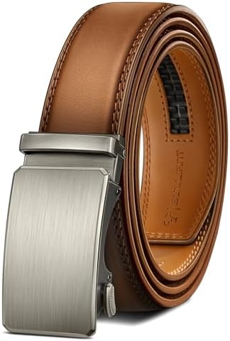 Men Ratchet Leather Belt Trimmable Precise Fit 1 3/8″