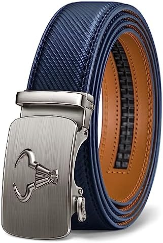 Men Ratchet Leather Belt Trimmable Precise Fit 1 3/8″