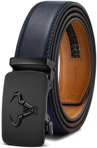 Men Ratchet Leather Belt Trimmable Precise Fit 1 3/8″