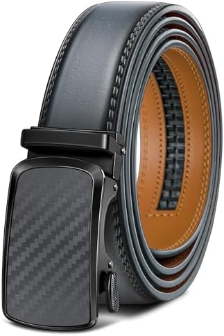 Men Ratchet Leather Belt Trimmable Precise Fit 1 3/8″