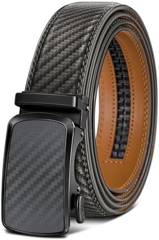 Men Ratchet Leather Belt Trimmable Precise Fit 1 3/8″
