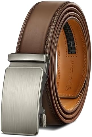 Men Ratchet Leather Belt Trimmable Precise Fit 1 3/8″