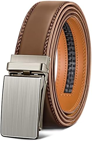 Men Ratchet Leather Belt Trimmable Precise Fit 1 3/8″