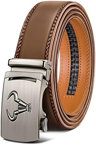 Men Ratchet Leather Belt Trimmable Precise Fit 1 3/8″
