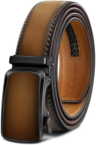 Men Ratchet Leather Belt Trimmable Precise Fit 1 3/8″