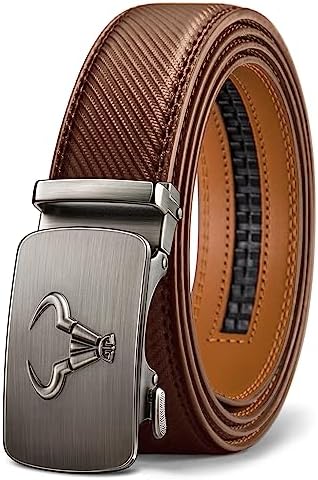 Men Ratchet Leather Belt Trimmable Precise Fit 1 3/8″