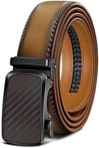 Men Ratchet Leather Belt Trimmable Precise Fit 1 3/8″