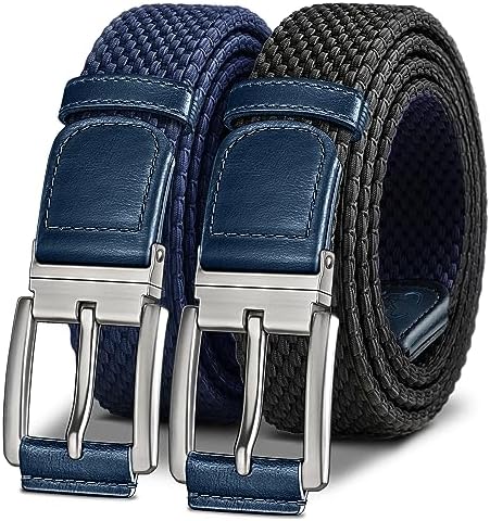 Men Reversible Stretch Braided Woven Web Belt 1 3/8