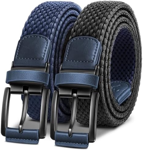 Men Reversible Stretch Braided Woven Web Belt 1 3/8