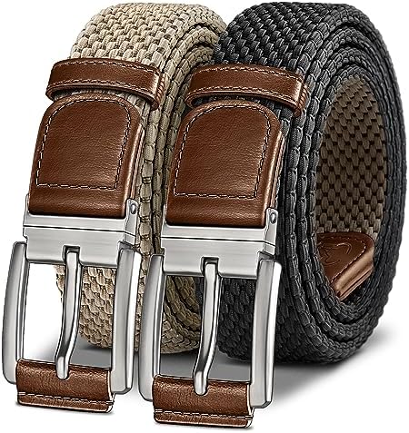 Men Reversible Stretch Braided Woven Web Belt 1 3/8
