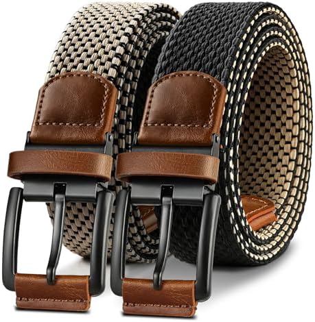 Men Reversible Stretch Braided Woven Web Belt 1 3/8