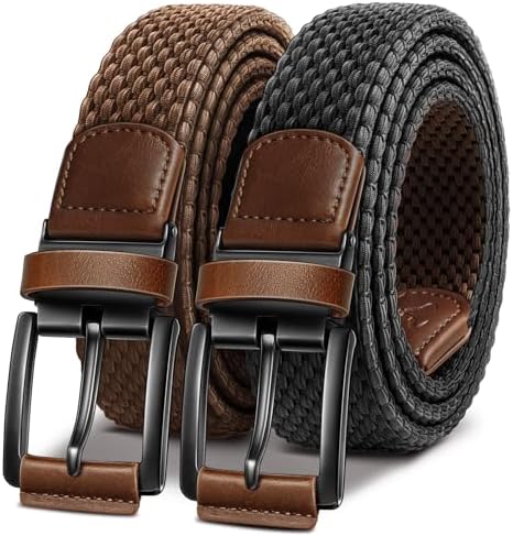Men Reversible Stretch Braided Woven Web Belt 1 3/8