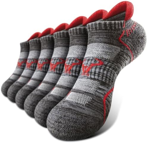 Men Running Ankle Socks 6Pack-Cushioned Support-Low Cut No Show