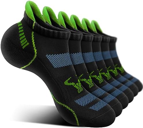 Men Running Ankle Socks 6Pack-Cushioned Support-Low Cut No Show