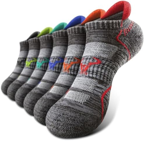 Men Running Ankle Socks 6Pack-Cushioned Support-Low Cut No Show