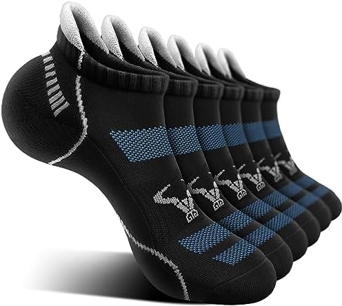 Men Running Ankle Socks 6Pack-Cushioned Support-Low Cut No Show