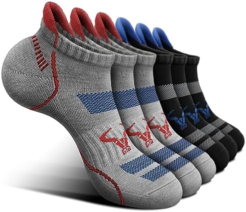 Men Running Ankle Socks 6Pack-Cushioned Support-Low Cut No Show