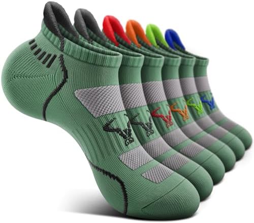 Men Running Ankle Socks 6Pack-Cushioned Support-Low Cut No Show