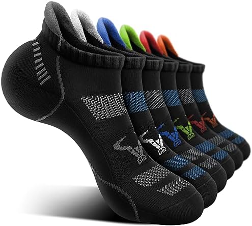 Men Running Socks 6Pairs-Ankle Athletic Socks Wicking Cushioned