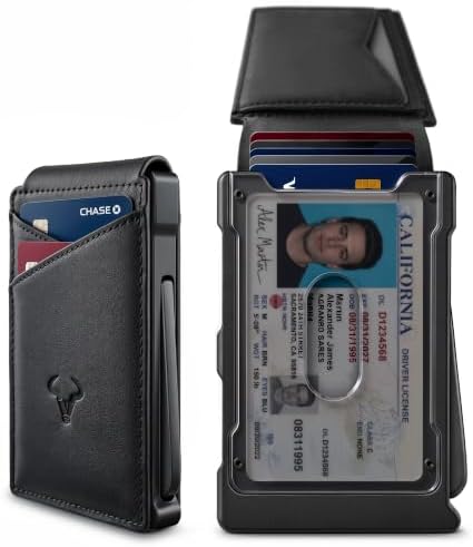 Men Slim Full Grain Wallet Metal Case-Magnetic Closure 12Cards