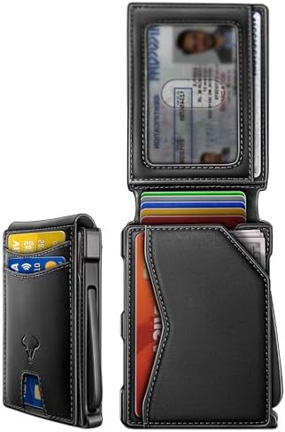 Men Slim Full Grain Wallet Metal Case Money Clip-Magnetic Closure