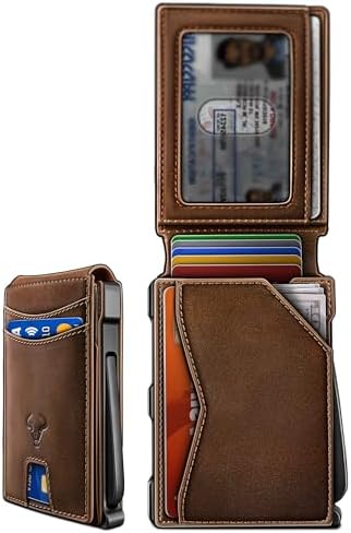 Men Slim Full Grain Wallet Metal Case Money Clip-Magnetic Closure