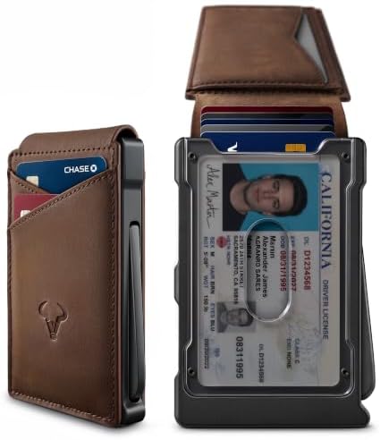 Men Slim Full Grain Wallet Metal Case-Magnetic Closure 12Cards