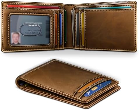 Men Slim Leather Wallet Bill Holder 10Cards-Magnetic Closure