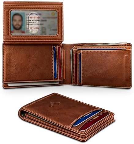 Men Slim Leather Wallet Bill Holder 11Cards-Magnetic Closure