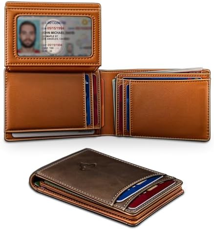 Men Slim Leather Wallet Bill Holder 11Cards-Magnetic Closure