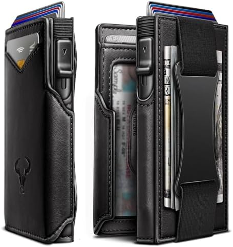 Men Slim Leather Wallet Metal Case Money Clip-Magnetic Closure