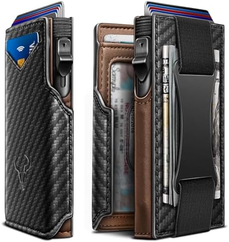 Men Slim Leather Wallet Metal Case Money Clip-Magnetic Closure