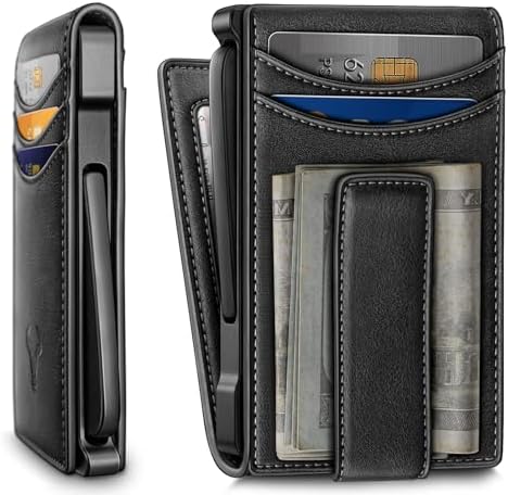 Men Slim Leather Wallet Metal Case Money Clip-Magnetic Closure