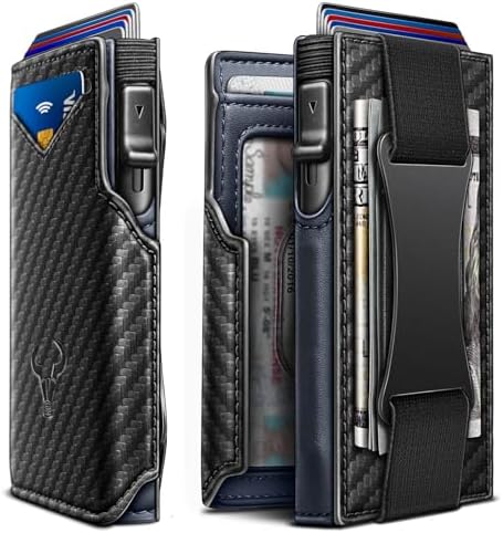 Men Slim Leather Wallet Metal Case Money Clip-Magnetic Closure