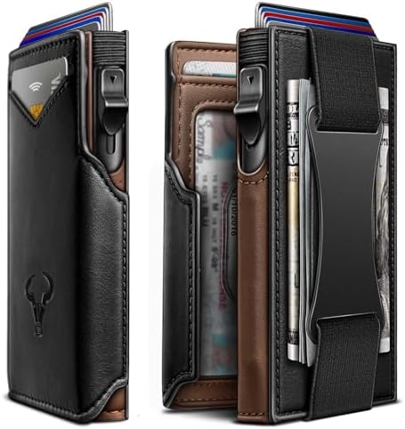 Men Slim Leather Wallet Metal Case Money Clip-Magnetic Closure