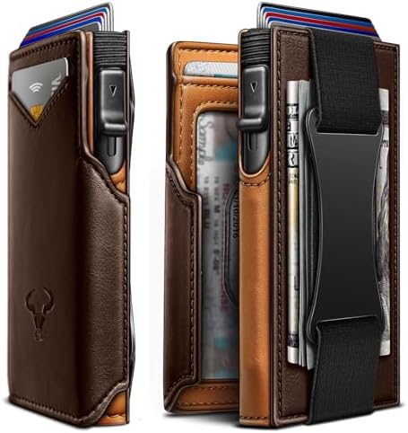 Men Slim Leather Wallet Metal Case Money Clip-Magnetic Closure