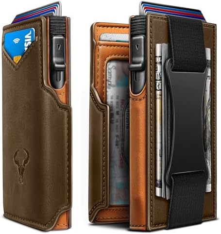 Men Slim Leather Wallet Metal Case Money Clip-Magnetic Closure