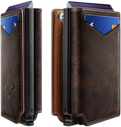 Men Slim Leather Wallet Metal Case Money Clip-Magnetic Closure