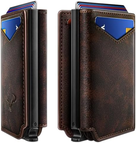 Men Slim Leather Wallet Metal Case Money Clip-Magnetic Closure